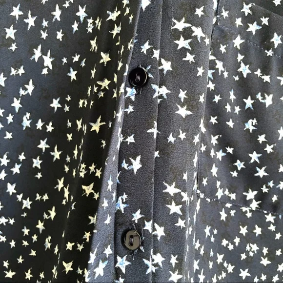 Zara Navy Blue Star Chiffon Long Sleeve Button Up Blouse Size XS - Picture 9 of 12